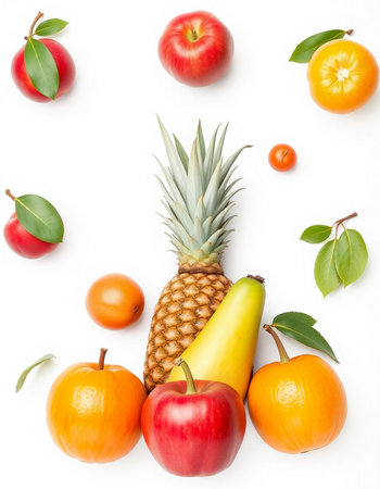 Fruits and vegetables on a white background. Healthy food concept.の写真素材