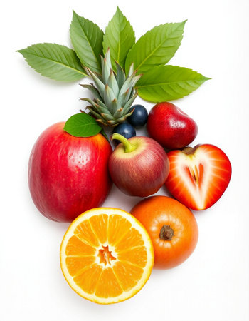 Fruits isolated on white background. Healthy food concept. Top view.の写真素材