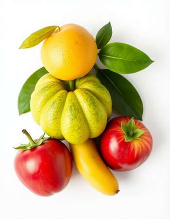 Fruits and vegetables isolated on white background. Healthy food concept.
