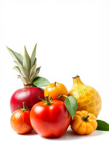 Fresh fruits and vegetables isolated on white background. Healthy food concept.の写真素材