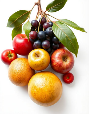 Fruits and vegetables isolated on a white background. Healthy food.の写真素材