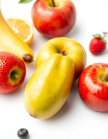 Fruits on a white background, close-up, selective focus.の写真素材