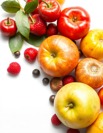 Fruits and berries on a white background, close-up.の写真素材