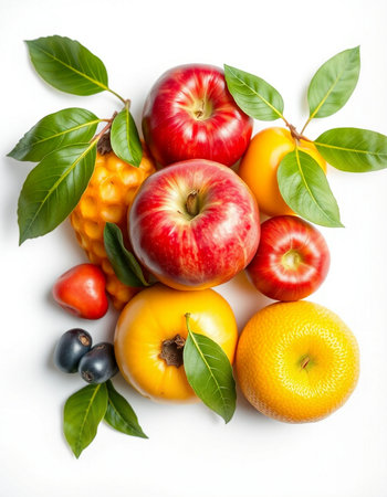 Fruits and vegetables isolated on a white background. Healthy food.