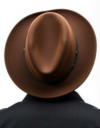 Close-up of a brown hat on a man's head.の写真素材