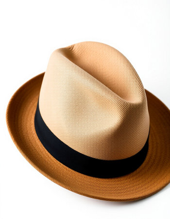 Beige hat isolated on white background. Stylish summer hat.の写真素材