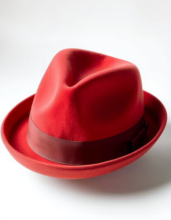 Red hat on a white background. Hat with a red bow.の写真素材