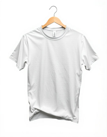 White t-shirt on a hanger isolated on white background.