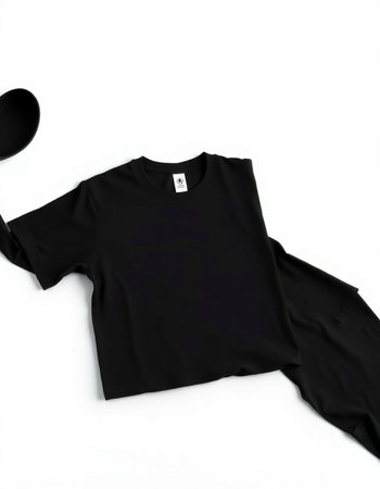 Black t-shirt isolated on a white background. Clipping path included.の写真素材