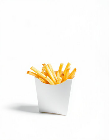 French fries in a white box on a white background. Isolatedの写真素材