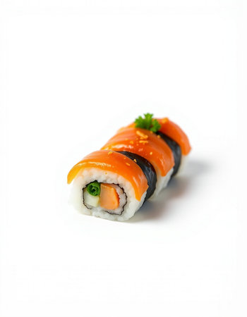 Sushi roll isolated on white background. Sushi roll with salmonの写真素材