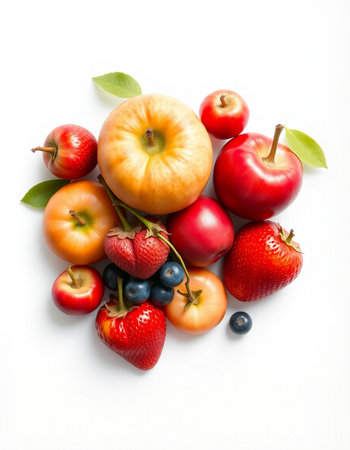 Fruits and berries isolated on white background. Healthy food concept.の写真素材