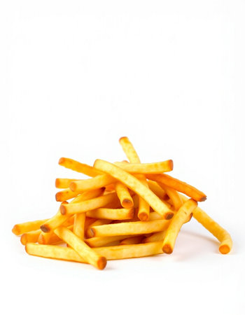 Pile of french fries on white background with copy space for textの写真素材