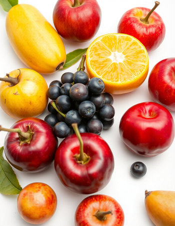 Fruits on a white background. Healthy food. Top view.の写真素材