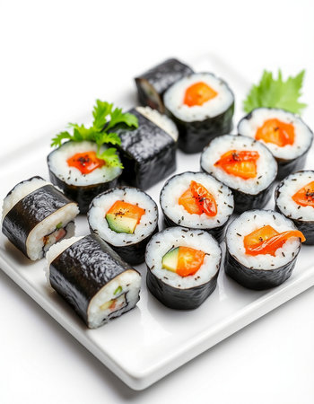 Japanese Cuisine - Sushi Roll with Shrimps and Vegetables insideの写真素材
