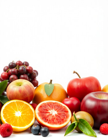 Fruits on a white background with space for text, close-upの写真素材