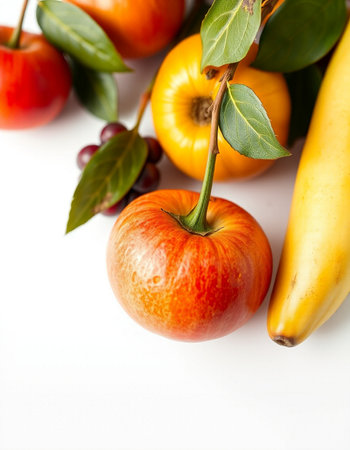 Fruits and vegetables on a white background. Healthy food concept.の写真素材