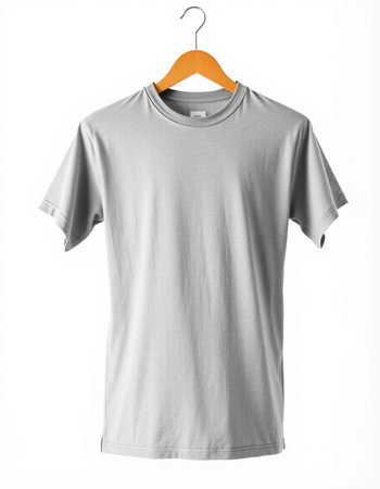 Men's t-shirt on a hanger on a white backgroundの写真素材