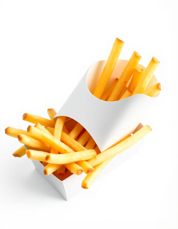 French fries in white box isolated on white background with clipping path.