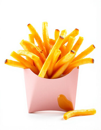 French fries in paper box isolated on white background with clipping path.