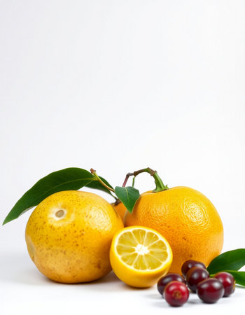 Fruits on a white background. Orange, cranberryの写真素材