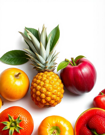 Fruits and vegetables isolated on white background. Healthy food concept.の写真素材