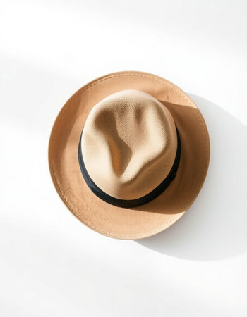 Straw hat isolated on white background. Top view. Flat lay.の写真素材