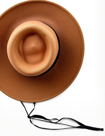 Straw hat on white background. Top view.の写真素材
