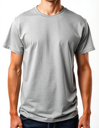 Men's t-shirt on a man's torso on a white backgroundの写真素材