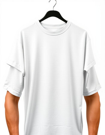 Men's t-shirt on a hanger on a white backgroundの写真素材
