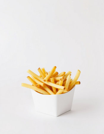 French fries in a white bowl on a white background. Isolatedの写真素材