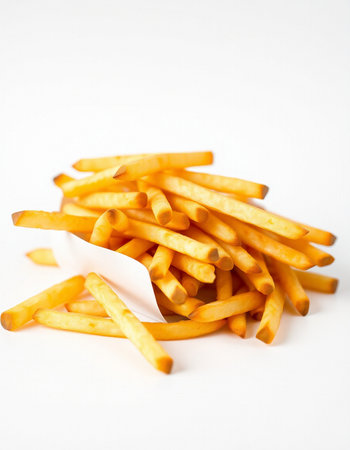 French fries on a white background. Shallow depth of field.