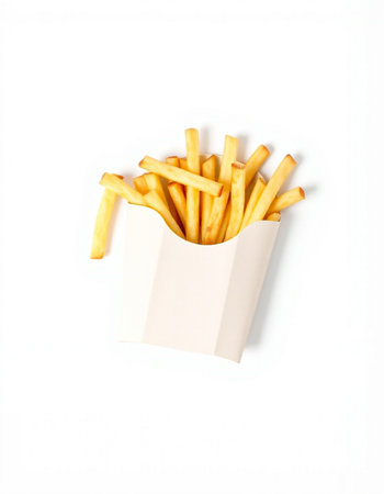French fries in a white box on a white background. Isolatedの写真素材