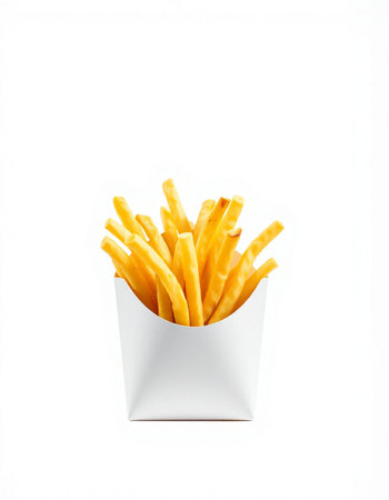 French fries in paper box isolated on white background with clipping path.
