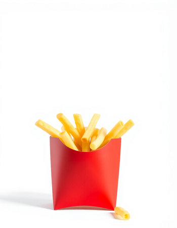 French fries in a red box on a white background. Fast food.の写真素材