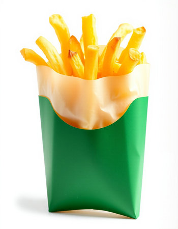 French fries in a paper box isolated on white background. Fast food.の写真素材