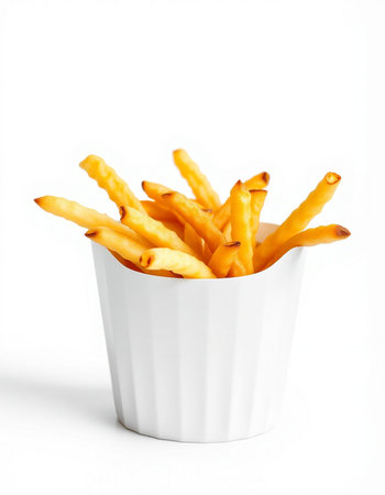 French fries in a bowl isolated on white background. Selective focus.