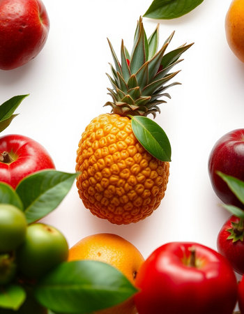 Fruits and vegetables on a white background. Healthy food concept.の写真素材