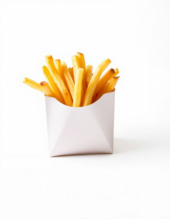 French fries in a white box on a white background. Isolatedの写真素材
