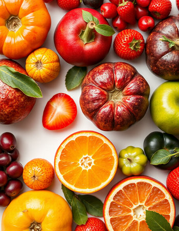 Fruits and vegetables background. Healthy food concept. Top view.の写真素材