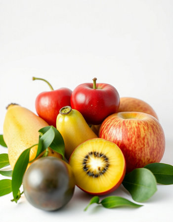 Fruits and vegetables on a white background. Healthy food concept.