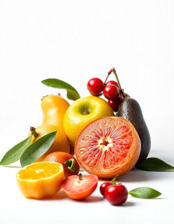 Fruits and vegetables on a white background. Healthy food concept.