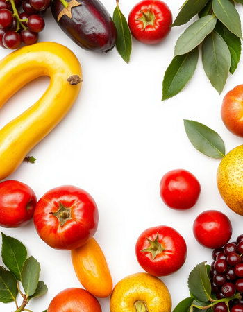 Fruits and vegetables isolated on white background with copy space for your text