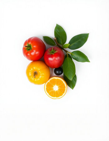 Fruits and vegetables isolated on white background with clipping path. Top view.の写真素材