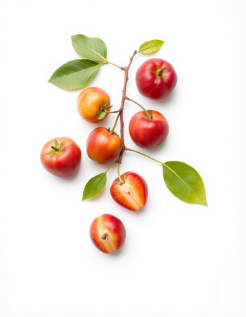 Fresh ripe cherry on white background, top view. Flat lay.