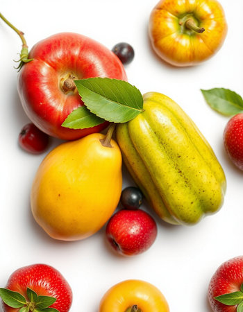 Fruits and vegetables on a white background. Healthy food concept.