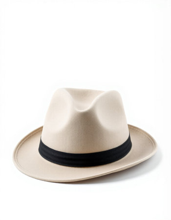 Beige hat isolated on white background with clipping path and shadow.の写真素材