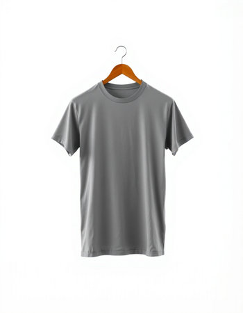 grey t-shirt on hanger isolated on white background with clipping pathの写真素材