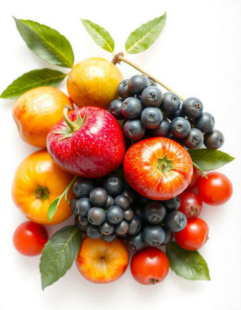 Fruits and vegetables on a white background. Healthy food concept.の写真素材