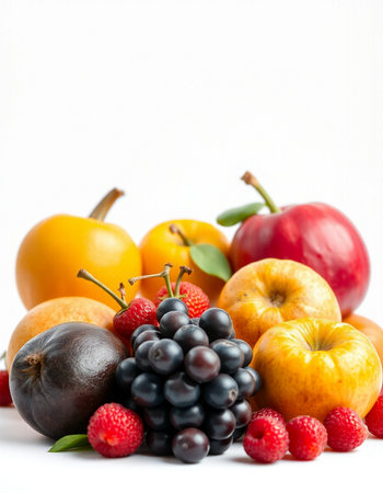 Fruits and berries isolated on a white background. Healthy food.の写真素材